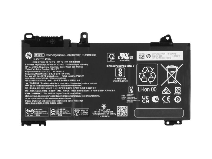 HP Batería Ion-Litio 3 Celdas 45Wh 11.55V Compatible HP ProBook G6 G7 HP Batería Ion-Litio 3 Celdas 45Wh 11.55V Compatible HP ProBook G6 G7