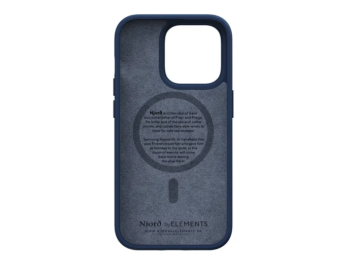 Njord byELEMENTS - Funda para iPhone 14 Pro con MagSafe, Piel de Salmón, Resistente a Caídas, Certificado Militar MIL-STD-810H, Color Azul - Incluye Plástico Reciclado