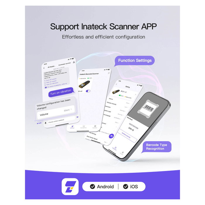 Inateck BCST-47 Lápiz Escáner de Códigos de Barras USB con Pantalla, Multicolor