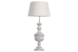 DKD Home Decor Lámpara de Sobremesa Mango y Lino Blanco Desgastado
