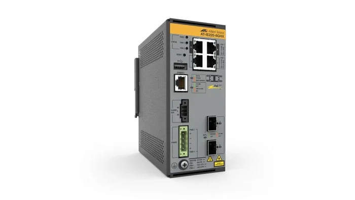 Allied Telesis AT-IE220-6GHX-80 Switch L2 Gestionado 6 Puertos Gigabit Ethernet (4xPoE+) con 2 SFP, Montaje en Pared/DIN, Gris