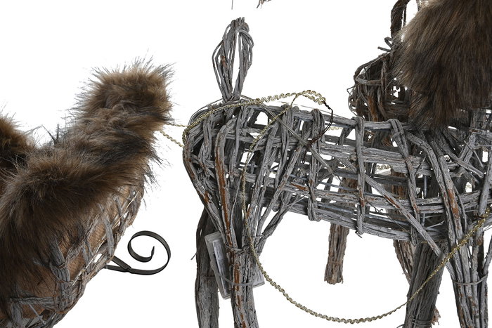 DKD Home Decor Reno Navidad Alpina LED Mimbre Blanco Marron 30x30x58 cm Set de 3