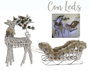DKD Home Decor Reno Navidad Alpina LED Mimbre Blanco Marron 30x30x58 cm Set de 3