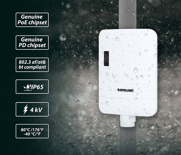 Intellinet Switch Gigabit de 5 puertos con PoE Passthrough para exteriores
