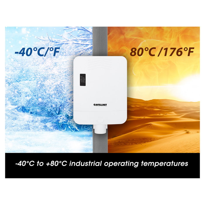 Intellinet Switch Gigabit Exterior 5 Puertos PoE Passthrough 85W IP65 con 4 Puertos PoE+ Extensor, Alimentación por Ethernet, IEEE 802.3bt/at/af, Garantía 3 Años