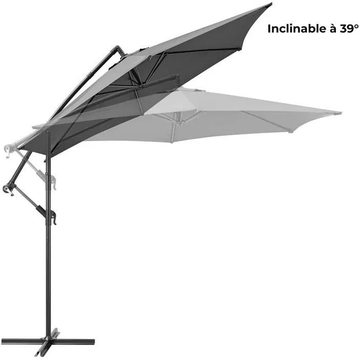 Sombrilla de jardín Tohota Ø3m, estructura aluminio y acero, lona poliéster 180g gris, con manivela Sombrilla de jardín Tohota Ø3m, estructura aluminio y acero, lona poliéster 180g gris, con manivela