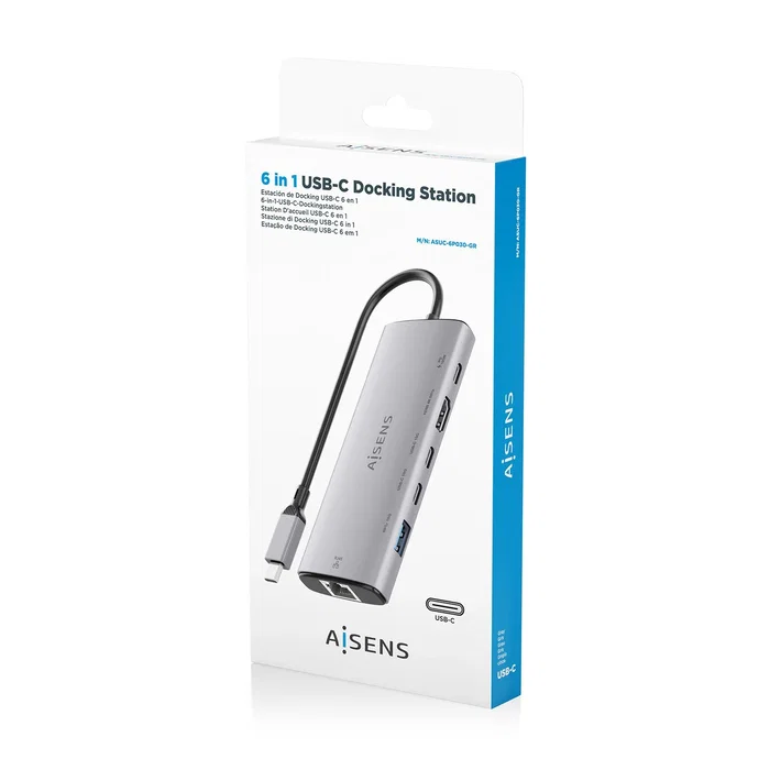 Aisens USB-C Dock 6 en 1 ASUC-6P030-GR Gris 20cm