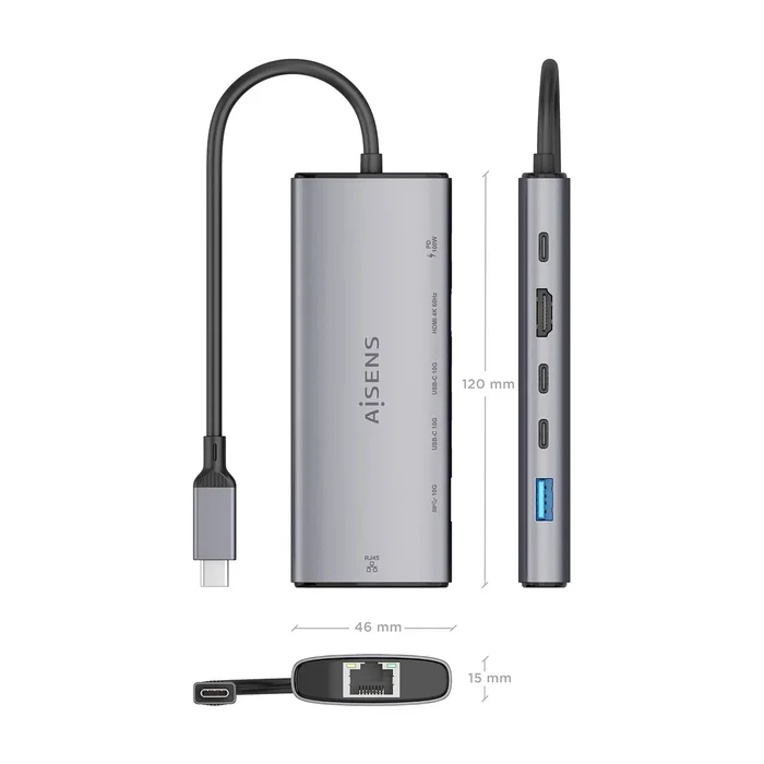 Aisens USB-C Dock 6 en 1 ASUC-6P030-GR Gris 20cm