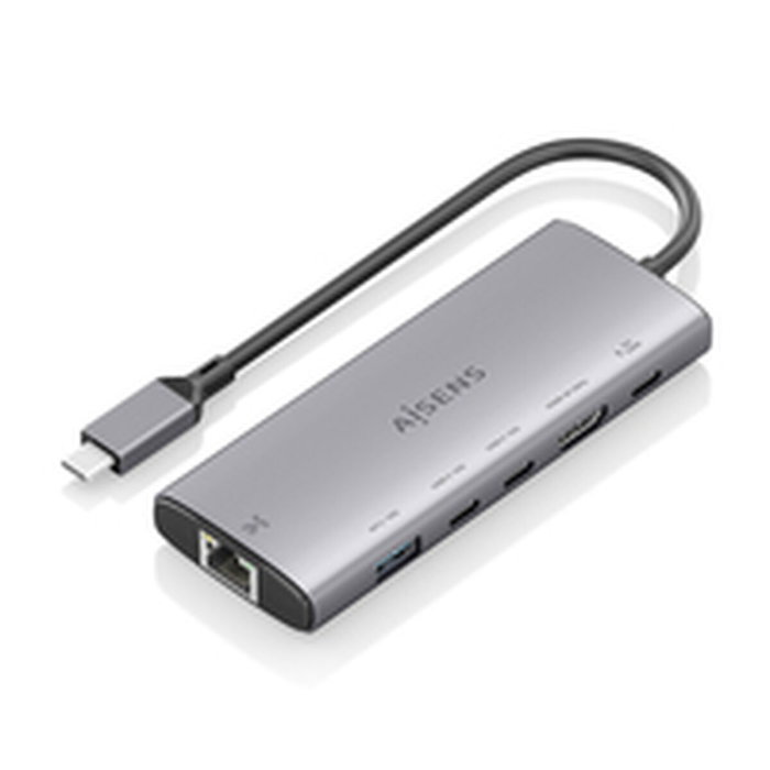 Aisens Docking USB Tipo-C 6 en 1 con HDMI 4K, RJ45, 1xUSB-A y 2xUSB-C, Gris