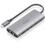 Aisens Docking USB Tipo-C 6 en 1 con HDMI 4K, RJ45, 1xUSB-A y 2xUSB-C, Gris