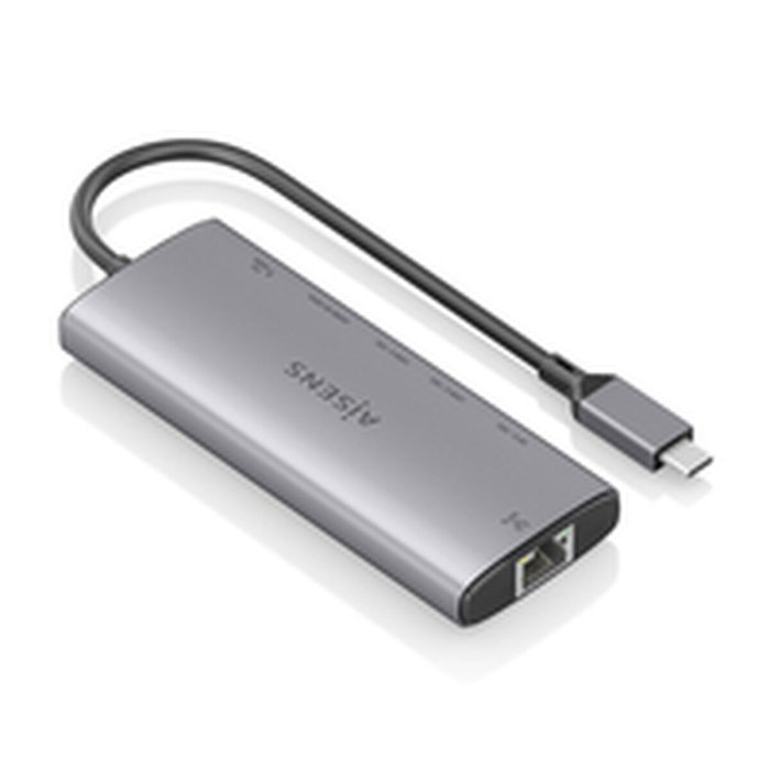 Aisens Docking USB Tipo-C 6 en 1 con HDMI 4K, RJ45, 1xUSB-A y 2xUSB-C, Gris