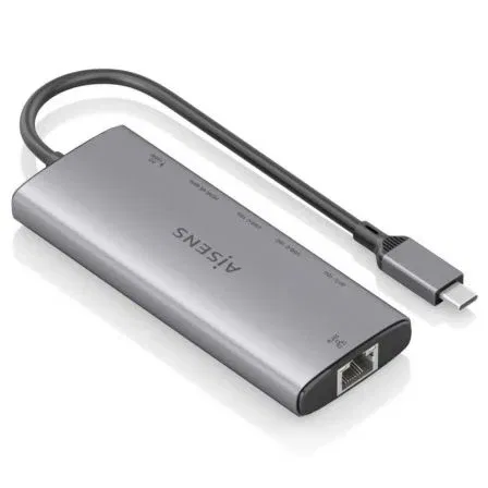 Aisens ASUC-6P030-GR Dock USB Tipo-C 6 en 1 con HDMI 4K 60Hz, 1xUSB-A 10Gbps, 2xUSB-C 10Gbps, 1xUSB-C PD 100W, 1xRJ45 Gigabit, Color Gris