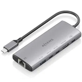 Aisens ASUC-6P030-GR Dock USB Tipo-C 6 en 1 con HDMI 4K 60Hz, 1xUSB-A 10Gbps, 2xUSB-C 10Gbps, 1xUSB-C PD 100W, 1xRJ45 Gigabit, Color Gris