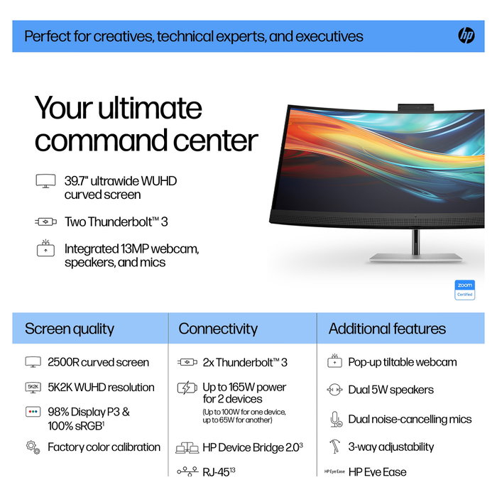 HP 740pm Serie 7 Pro Monitor para conferencias de 39,7 pulgadas 5K2K Curvo IPS