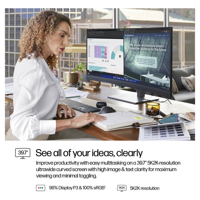 HP 740pm Serie 7 Pro Monitor para conferencias de 39,7 pulgadas 5K2K Curvo IPS