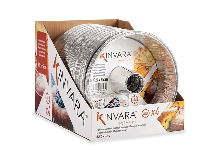 Kinvara Set 4 Moldes Flan Pequeña Aluminio 19.5x19.5x6 cm (Set de 24)