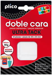 Cinta Adhesiva Doble Cara Plico Piezas Precortadas 30X34 Ultra Tack (Set de 12)