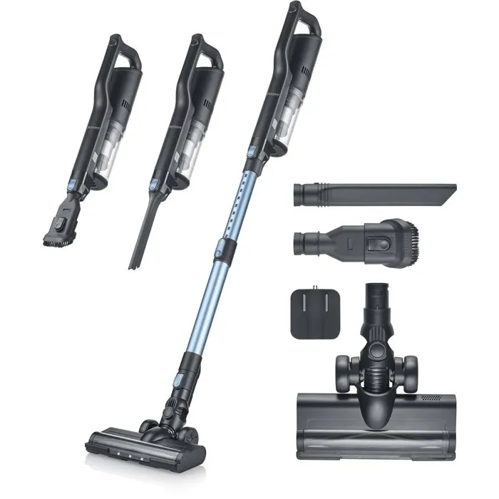 Severin HV7151 Aspiradora de Mano Inalámbrica 2 en 1, 300 W, 50 Minutos Autonomía, Depósito 650 ml, 80 dB, Negro/Azul
