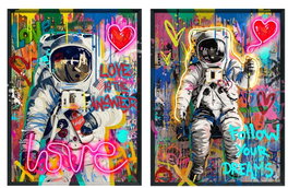 DKD Home Decor Cuadro LED Lienzo Astronauta Surtido de 2
