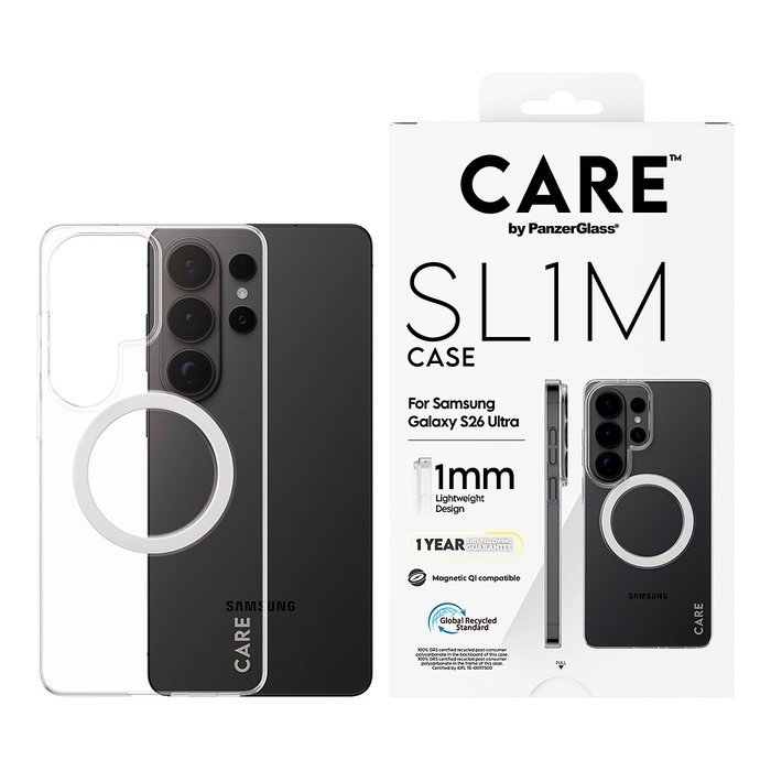 PanzerGlass CARE SL1M Case Transparente con Carga Qi para Samsung Galaxy S26 Ultra, Funda Protectora Resistente a Caídas y Rayones, Policarbonato 100% Reciclado PanzerGlass CARE SL1M Case Transparente con Carga Qi para Samsung Galaxy S26 Ultra, Funda Protectora Resistente a Caídas y Rayones, Policarbonato 100% Reciclado