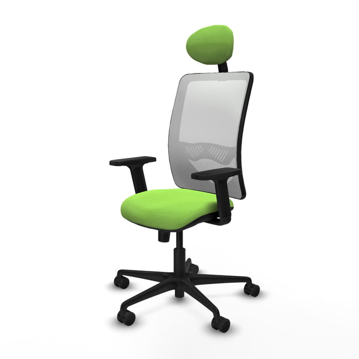 Silla de oficina Zulema con mecanismo Sincro tapizada con Tela color Pistacho y malla color Blanco. Equipada con lumbar 1D, Brazos 2D, Cabecero Fijo y Ruedas 65mm nailon Silla de oficina Zulema con mecanismo Sincro tapizada con Tela color Pistacho y malla color Blanco. Equipada con lumbar 1D, Brazos 2D, Cabecero Fijo y Ruedas 65mm nailon