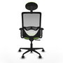 Silla de oficina Zulema con mecanismo Sincro tapizada con Tela color Pistacho y malla color Blanco. Equipada con lumbar 1D, Brazos 2D, Cabecero Fijo y Ruedas 65mm nailon