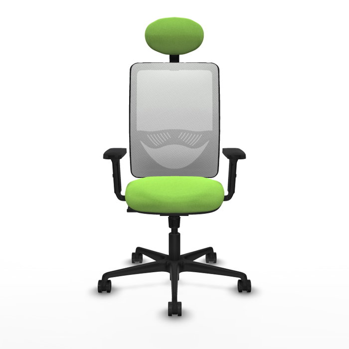 Silla de oficina Zulema con mecanismo Sincro tapizada con Tela color Pistacho y malla color Blanco. Equipada con lumbar 1D, Brazos 2D, Cabecero Fijo y Ruedas 65mm nailon Silla de oficina Zulema con mecanismo Sincro tapizada con Tela color Pistacho y malla color Blanco. Equipada con lumbar 1D, Brazos 2D, Cabecero Fijo y Ruedas 65mm nailon