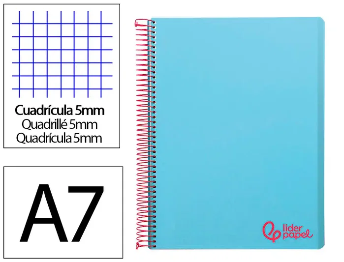 Liderpapel Cuaderno Espiral A7 Micro Wonder Celeste Cuadrícula 5mm 100 Hojas Liderpapel Cuaderno Espiral A7 Micro Wonder Celeste Cuadrícula 5mm 100 Hojas