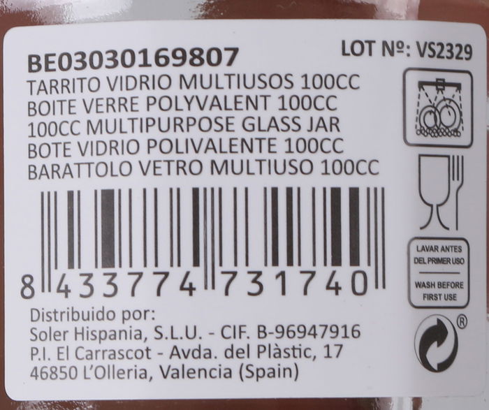 Mediterraneo Tarrito Vidrio Multiusos 100 cc (6.5 x 6.5 x 6.5 cm) (72 Unidades)
