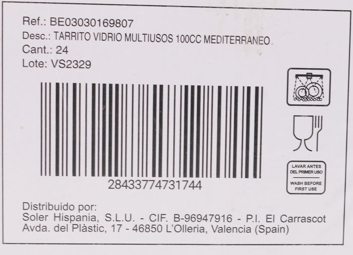 Mediterraneo Tarrito Vidrio Multiusos 100 cc (6.5 x 6.5 x 6.5 cm) (72 Unidades)