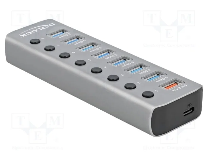 DeLOCK Hub USB 5 Gbps con 7 puertos, carga rápida y USB-C PD 3.0, Gris DeLOCK Hub USB 5 Gbps con 7 puertos, carga rápida y USB-C PD 3.0, Gris