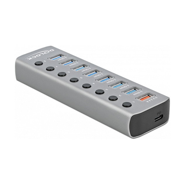 DeLOCK Hub USB 5 Gbps con 7 puertos, carga rápida y USB-C PD 3.0, Gris DeLOCK Hub USB 5 Gbps con 7 puertos, carga rápida y USB-C PD 3.0, Gris