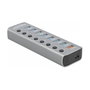 DeLOCK Hub USB 5 Gbps con 7 puertos, carga rápida y USB-C PD 3.0, Gris