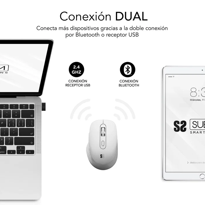 Subblim Curve Ergo Dual Ratón Ergonómico Inalámbrico Blanco