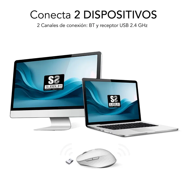 Subblim Curve Ergo Dual Ratón Ergonómico Inalámbrico Blanco