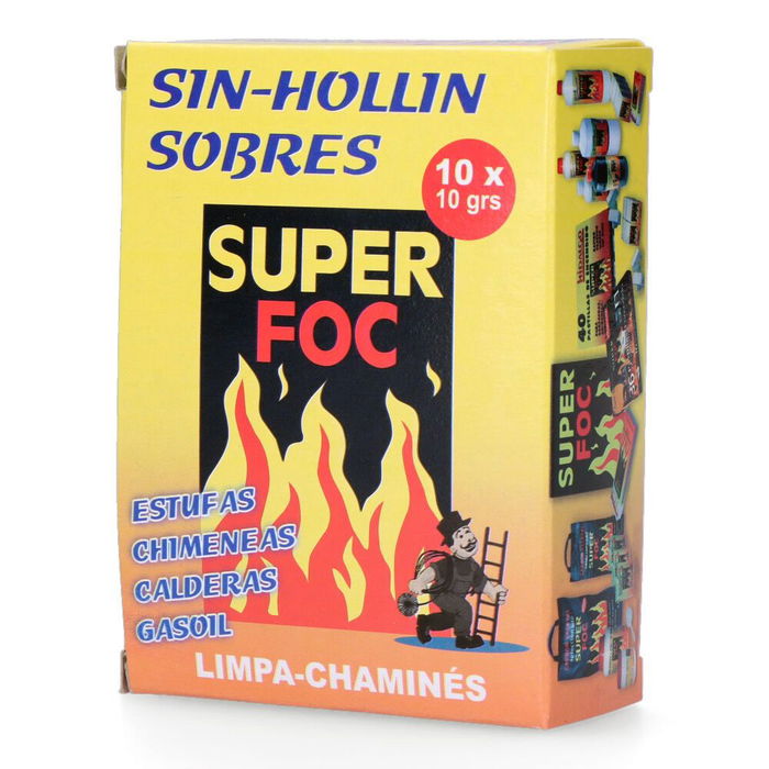 Super Foc 07902 Deshollinador Sin-Hollin Caja con 10 Sobres para Mantenimiento Semanal de Chimeneas y Estufas