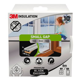 3M Burlete de Aislamiento Premium para Puertas y Ventanas, Blanco, para Huecos de 1-3 mm, Reforzado con Polvo de Carbono, Rollo de 6 Metros