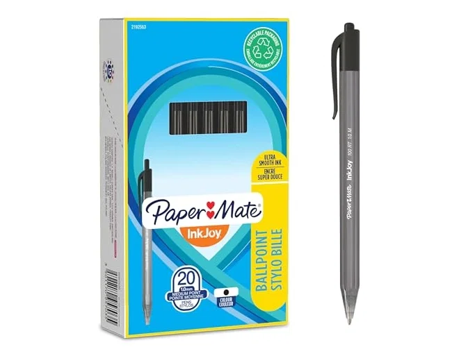 Paper Mate InkJoy 100 Bolígrafo Retráctil Triangular Negro Pack de 20