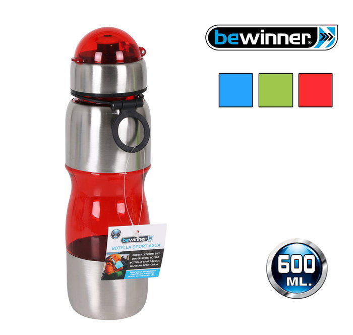 Bewinner Botella Sport 600 ml Plástico/Metal, Pack de 12 unidades Bewinner Botella Sport 600 ml Plástico/Metal, Pack de 12 unidades