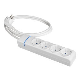 Solera Base Múltiple Prolongador 4 Tomas Schuko 2P+T, Cable 1.5m H05VV-F, 3680W 250V, IP20, Policarbonato, Blanco, con Agujeros para Fijación a Pared/Tubos