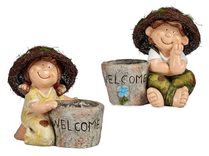 Ibergarden Niño Poliresina C Sombrero Y Maceta Welcome Surtidos 22.5 x 33.5 x 32.5 cm (Set de 2)