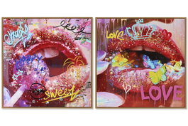 DKD Home Decor Cuadro Lienzo PS 62,5x62,5 cm con Labios Surtido de 2
