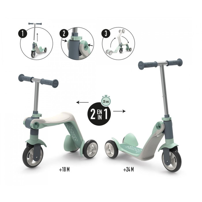 Smoby Reversible 2 en 1 - Patinete de equilibrio transformable en patín de 3 ruedas