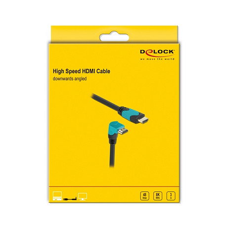 DeLOCK Cable HDMI High Speed 8K 60Hz 48Gbps 3m con conector angular 90° hacia abajo DeLOCK Cable HDMI High Speed 8K 60Hz 48Gbps 3m con conector angular 90° hacia abajo