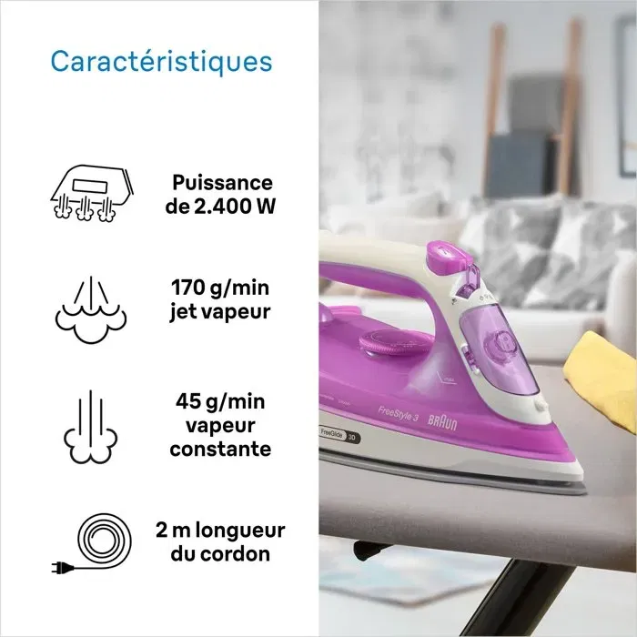 Braun Plancha de Vapor FI3124 - Potencia 2400 W - Suela Supercerámica - Depósito 270 ml - Autolimpieza