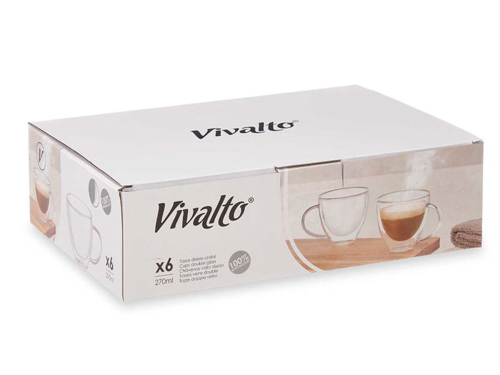 Vivalto Taza Desayuno Borosilicato Transparente 270 ml 11.8 x 8 x 8.9 cm (Set de 24)