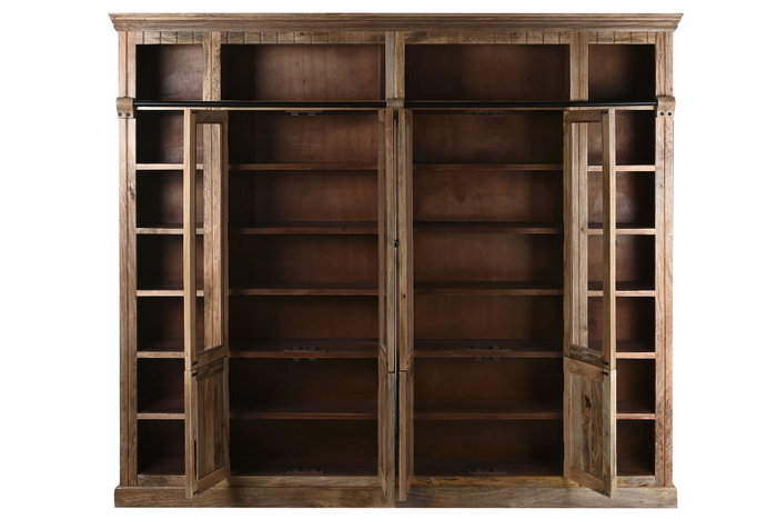 DKD Home Decor Estantería Tradicional de 8 Puertas y 22 Estantes, Mango y Metal, Color Natural, 38 x 221 x 248 cm (L x A x An)
