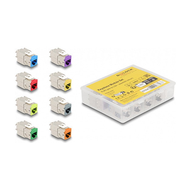 DeLOCK Set de 8 Módulos Keystone RJ45 hembra a LSA Cat.6A montaje sin herramientas, colores surtidos DeLOCK Set de 8 Módulos Keystone RJ45 hembra a LSA Cat.6A montaje sin herramientas, colores surtidos