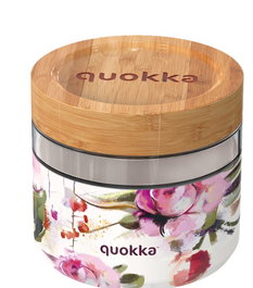 QUOKKA Recipiente de Comida de Cristal 820ml con Funda Deli Dark Flowers, para Almacenamiento y Transporte