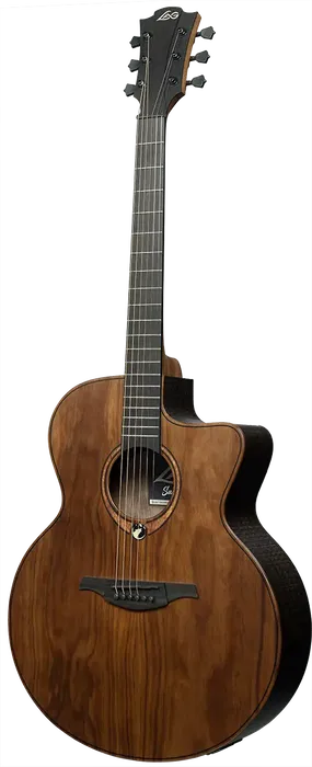 LAG Guitarra Acústica Jumbo Electroacústica Sauvage Lag Natural Satinado Tapa Sólida Brankowood Fondo Aros Eucalipto Cutaway Electrónica Stage LAG Funda Incluida